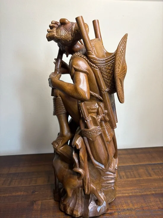 Vintage Folk Art Hand- Carved Wood Sculpture Depicting A Tribal Man - Picture 11 of 16